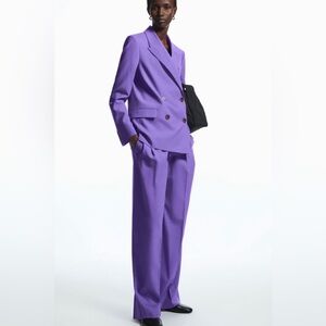 COS Purple Double-Breasted Blazer and Wide-Leg Wool Trousers Suit